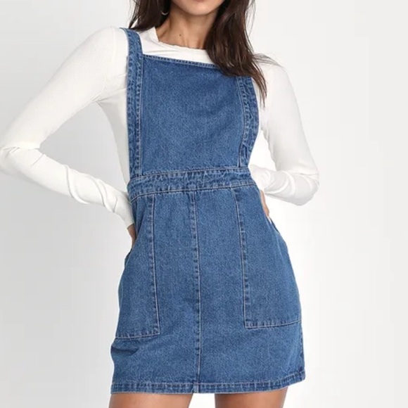 Complete Crush Medium Wash Denim Mini Overall Dress - Picture 1 of 4